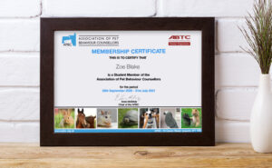 Zoe Blake Friendly Pet Nurse APBC Certificate